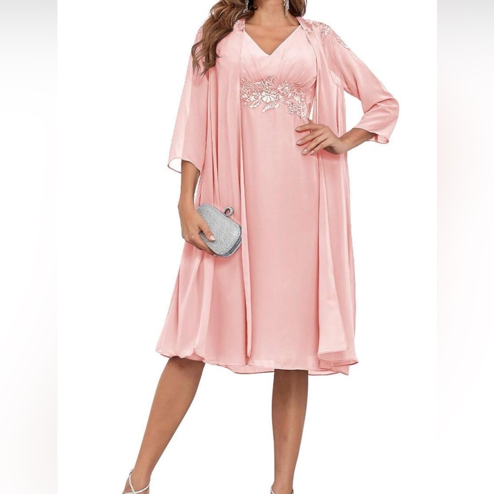 Elegant Pink V-Neck Wedding Dress with Embellished Overlay